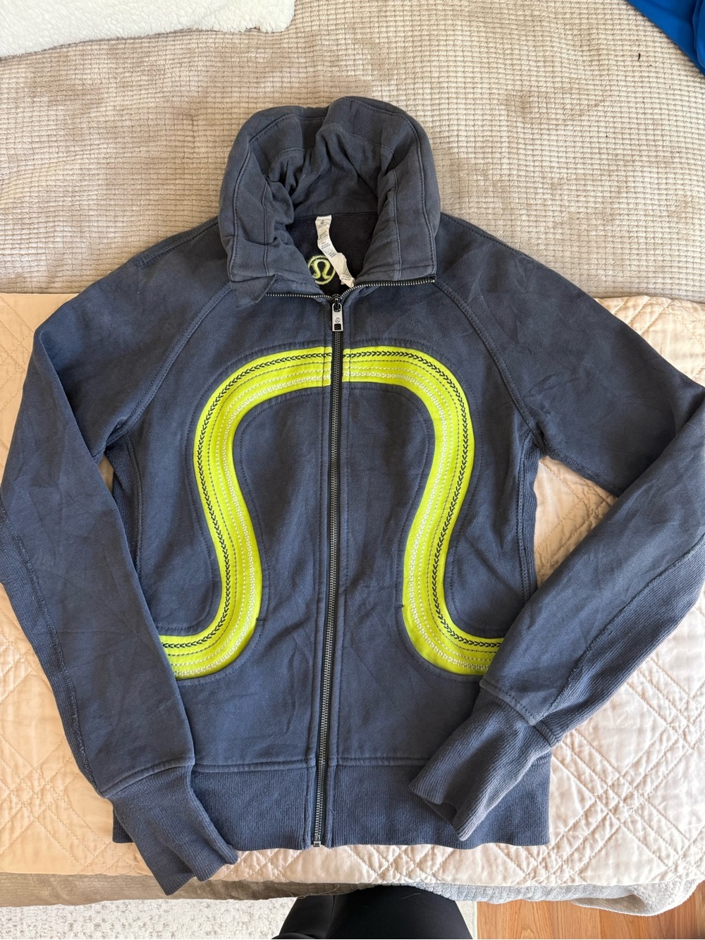 lululemon athletica Grey Zip-Up Scuba with Neon Yellow Accent